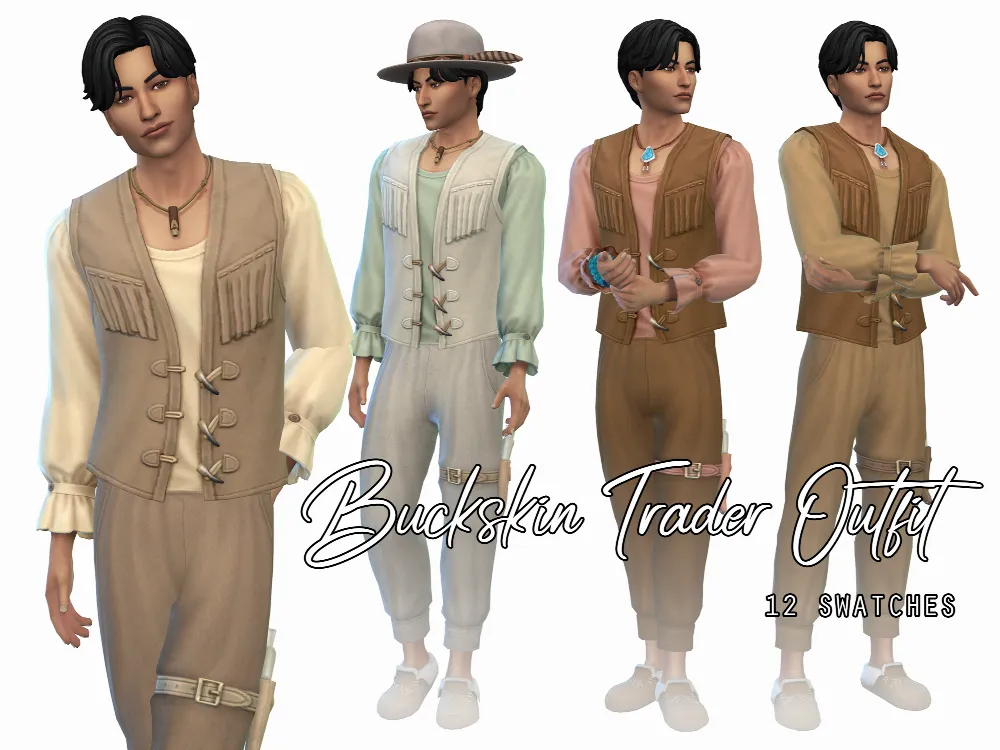 Buckskin Trader Outfit by Naunakht, Sims 4 male clothes CC