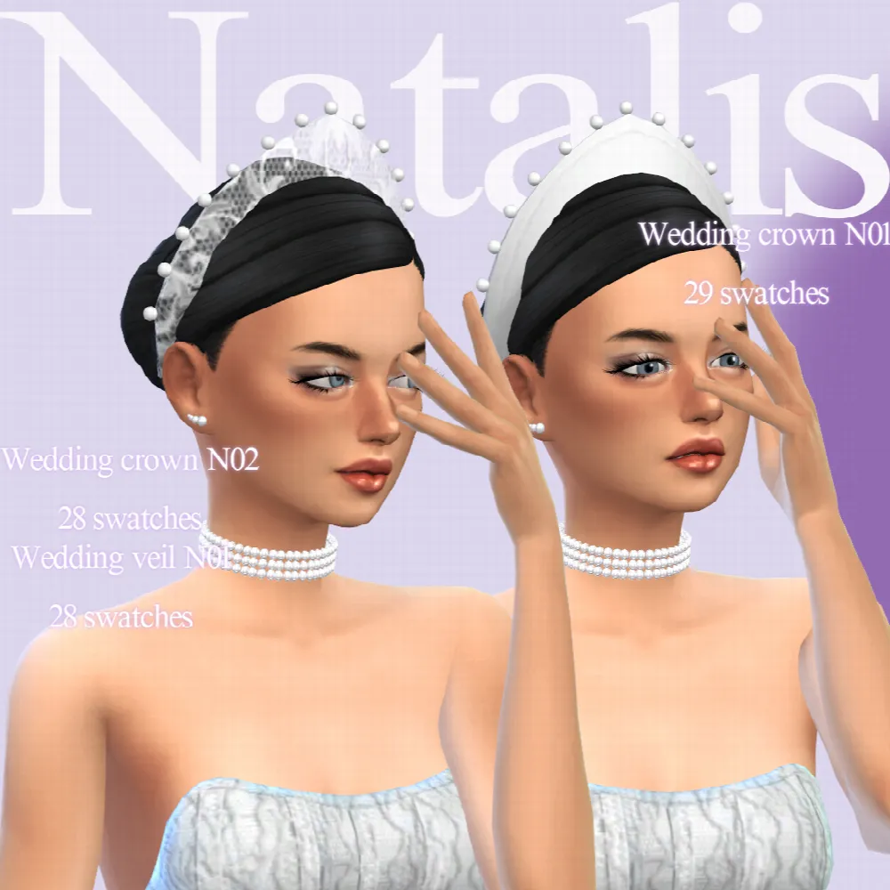 Wedding crowns and veil set by NataliS, Sims 4 headwear CC