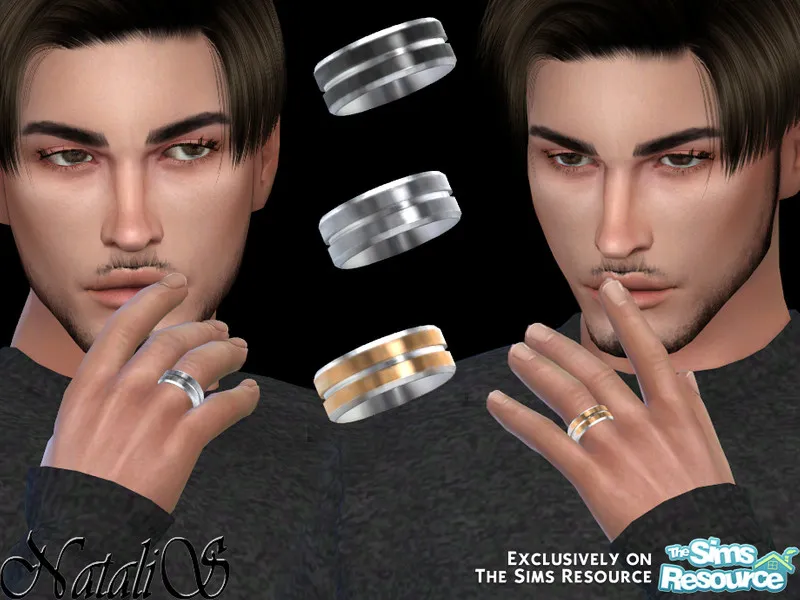 NataliS_Carved wedding band male set by NataliS, Sims 4 jewelry CC