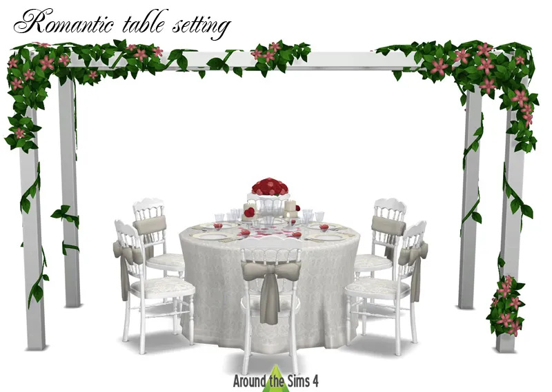 Wedding table setting by Around the Sims 4, Sims 4 dining room CC