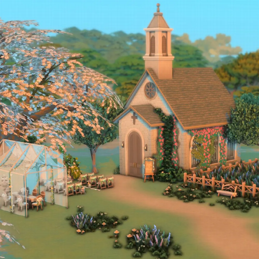 Lavender Field Church by grenesims, Sims 4 community lots CC