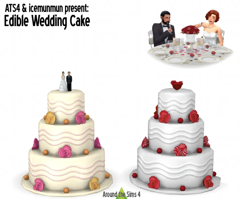 Edible wedding cake and toppers by Around the Sims 4, Sims 4 dining room CC
