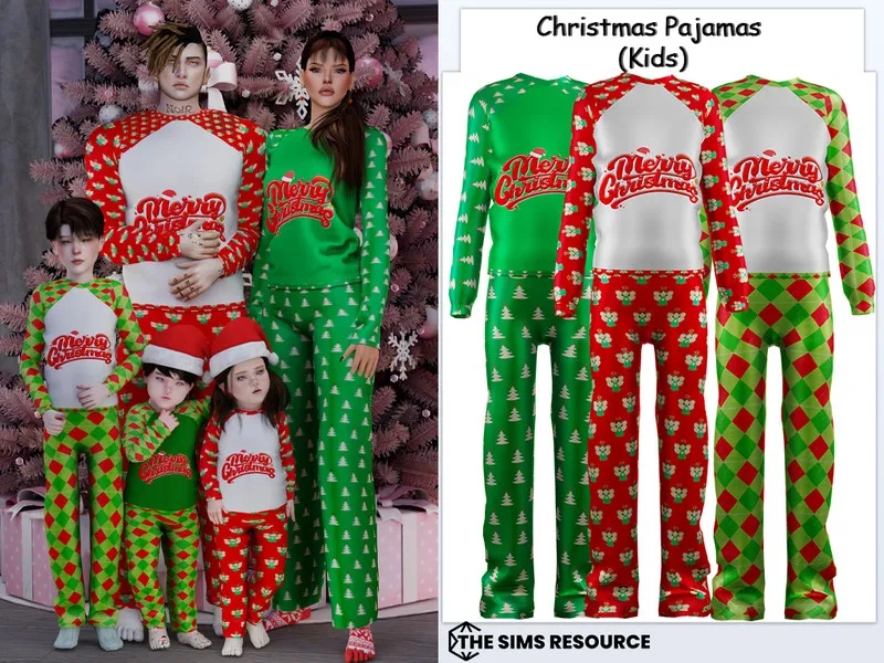 Christmas Pajamas (Kids) by couquett, Sims 4 female clothes CC