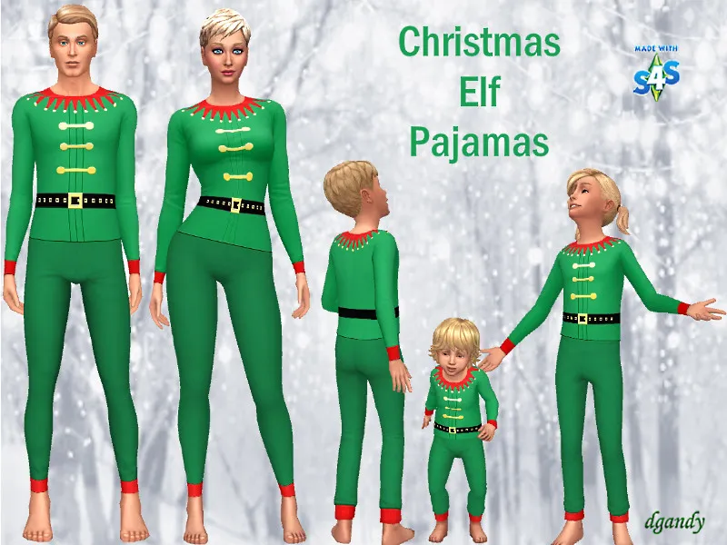 Christmas Elf Pajamas 2019 Set by dgandy, Sims 4 female clothes CC