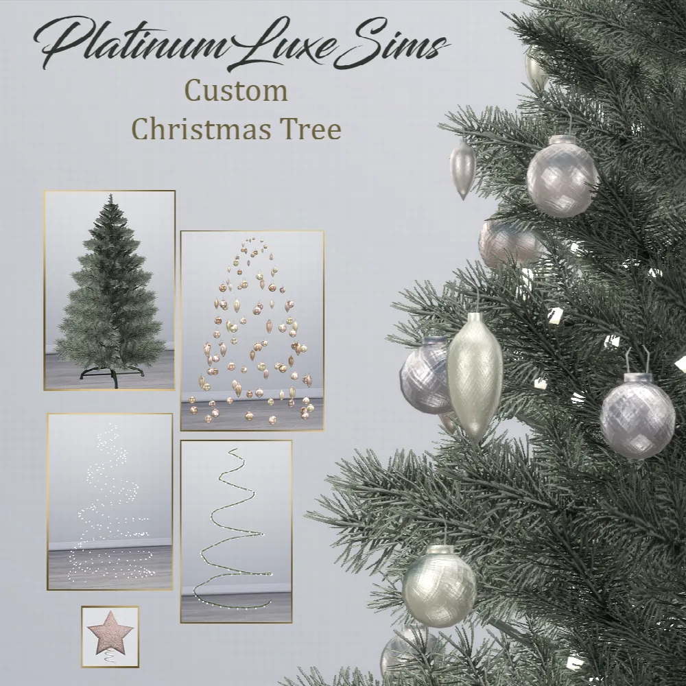 Custom Christmas Tree Set by PlatinumLuxeSims, Sims 4 decor CC