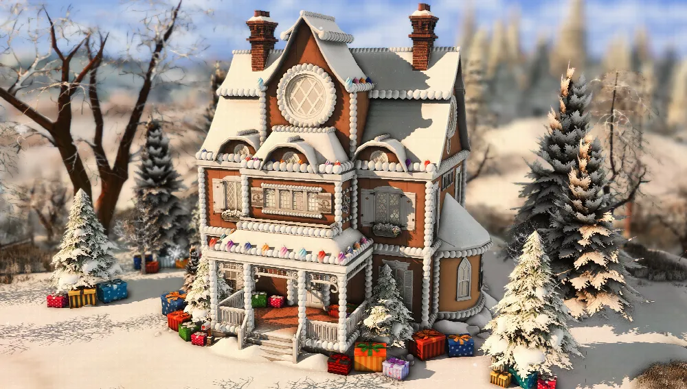 Gingerbread House by PlumbobKingdom, Sims 4 residential lots CC