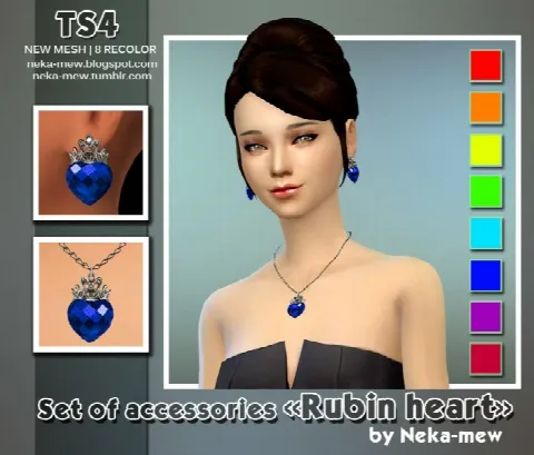 Rubin Heart necklace and earrings