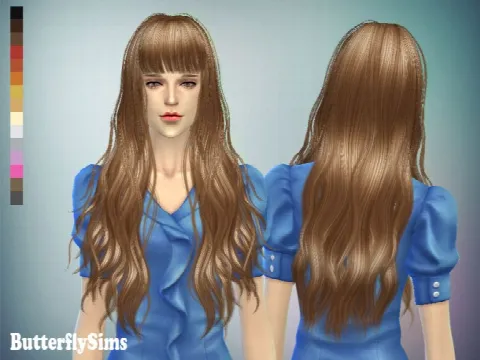 Long wavy with bangs hair 049 (Pay) by Butterflysims, Sims 4 hair CC – image 2