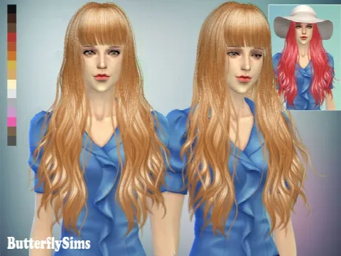 Long wavy with bangs hair 049 (Pay) by Butterflysims, Sims 4 hair CC – image 3