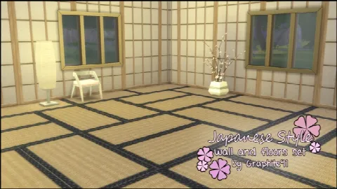 Japanese Style Wall and Floor Set by Graphite91, Sims 4 walls & floors CC – image 2