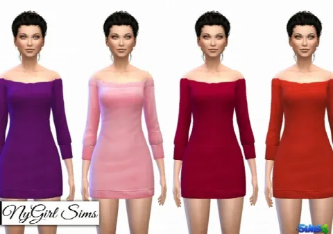 Off Shoulder Sweater Mini Dress by Nygirlsims4, Sims 4 female clothes CC – image 2
