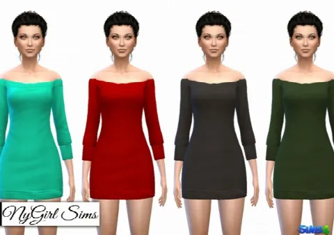 Off Shoulder Sweater Mini Dress by Nygirlsims4, Sims 4 female clothes CC – image 3