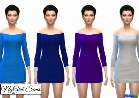 Off Shoulder Sweater Mini Dress by Nygirlsims4, Sims 4 female clothes CC – image 4