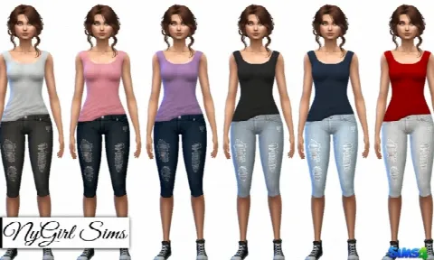 Messy Tank & Ripped Capri Jeans by Nygirlsims4, Sims 4 female clothes CC – image 2