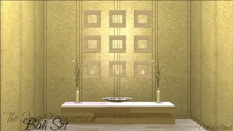 Bali Set: Sideboard, Plate, Flower, Wall lamp by DalaiLama, Sims 4 decor CC – image 2