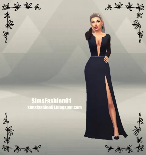 Long Dress with Slit by Simsfashion01, Sims 4 female clothes CC – image 2