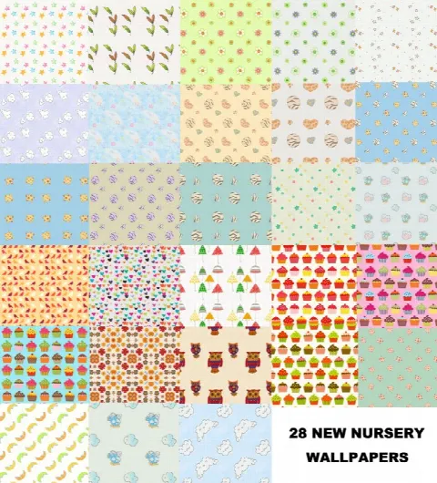 Set of 28 new nursery wallpapers