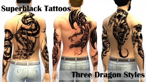 3 Super Black Dragon Tattoos