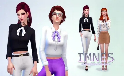 IMNES Cropped long sleeve polo shirt with bow