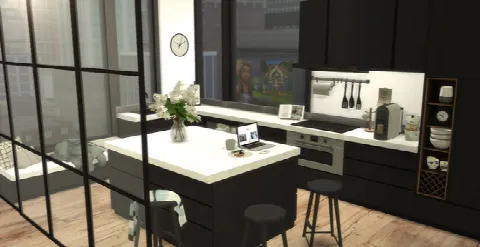 HAKIM HOUSE 121 BLACK AND WHITE MODERN APARTMENT by Zozosims, Sims 4 residential lots CC – image 4