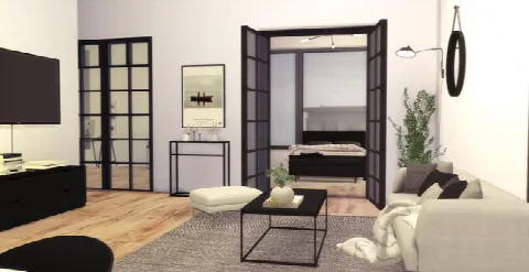 HAKIM HOUSE 121 BLACK AND WHITE MODERN APARTMENT by Zozosims, Sims 4 residential lots CC – image 6