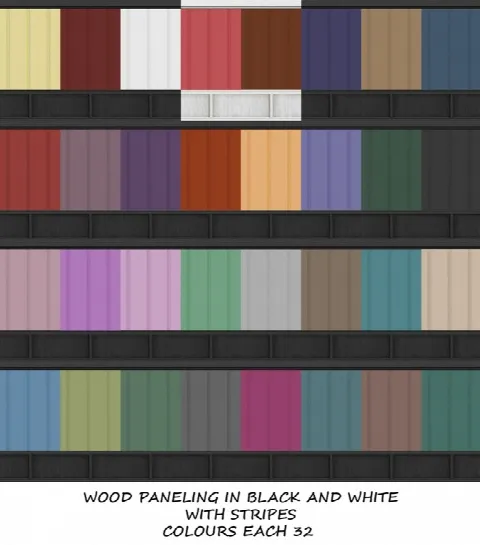 Black and White Wood Paneling with Stripes in 32 Colours EACH!
