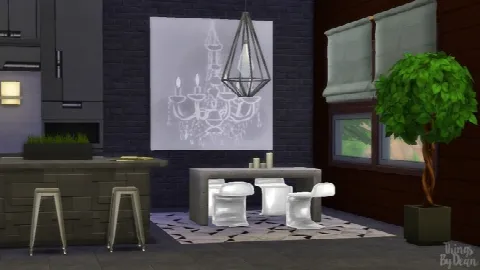 Dining set (Chandelier Painting, Concrete Table, Ghost Chairs)