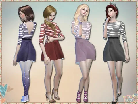 Skater Dress With Striped Top and Contrast Skirt