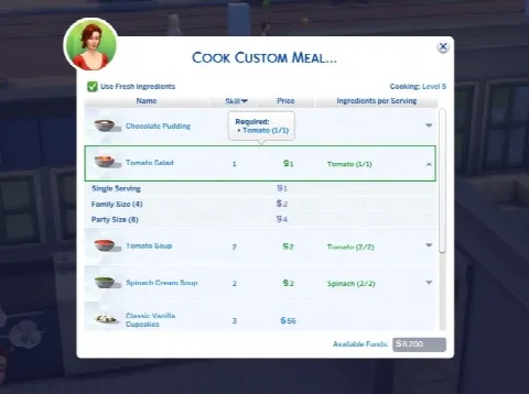 Custom Food Interactions