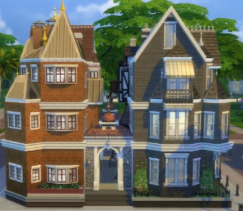 Old Town District with Victorian-style Shops
