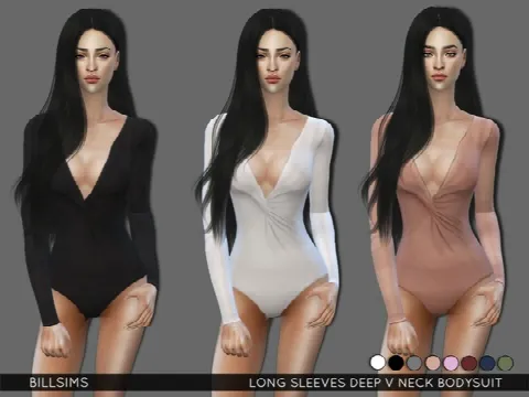 Long Sleeves Deep V Neck Bodysuit