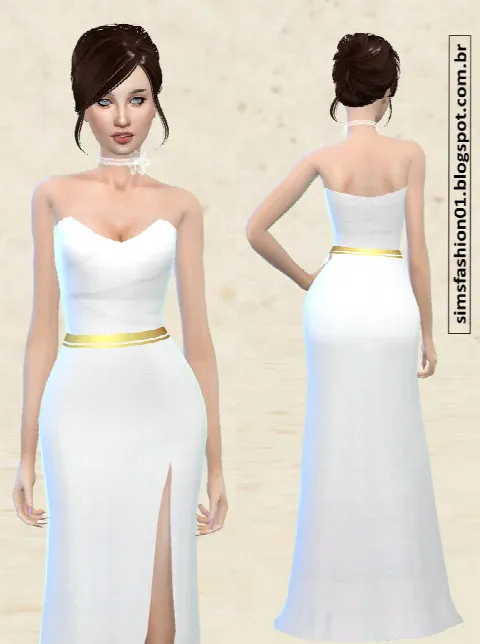 Satin Wedding Dress With Gold Belt