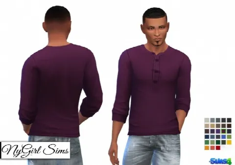 Rolled Sleeve Plain Henley