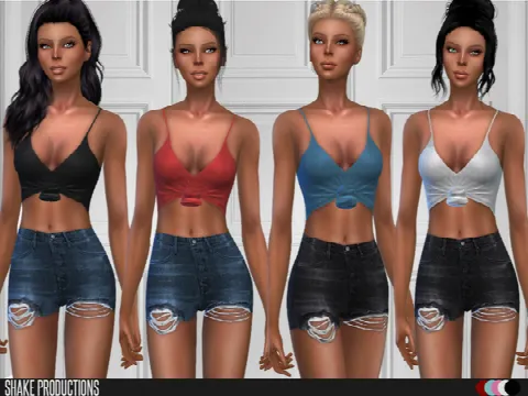 Top with details & Ripped Denim Shorts