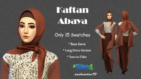 Hijab Model043 & Kaftan Abaya by Aanhamdan93, Sims 4 female clothes CC – image 3
