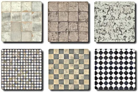 Damaged/grungy Floor Tiles 6 Swatches