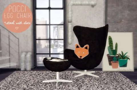 Egg Chair + stool with slots