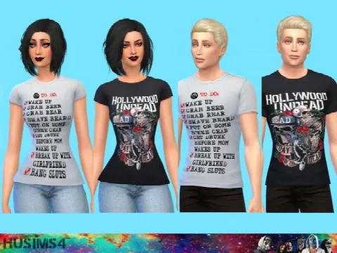 Hollywood Undead Day of the Dead and Everywhere I go T-shirts by husims4, Sims 4 female clothes CC – image 2