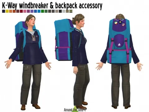 Trekking set + K-way windbreaker & backpack by Aroundthesims3, Sims 4 decor CC – image 2