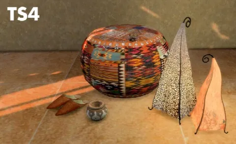 Recolors of Pouf, Moroccan slippers and lamp
