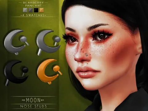 Double Hoop Nose Rings & Moon Nose Studs by Blahberry Pancake, Sims 4 jewelry CC – image 2
