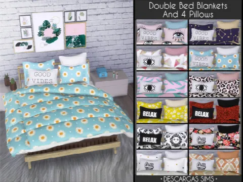 Double Bed Blankets & 4 Pillows