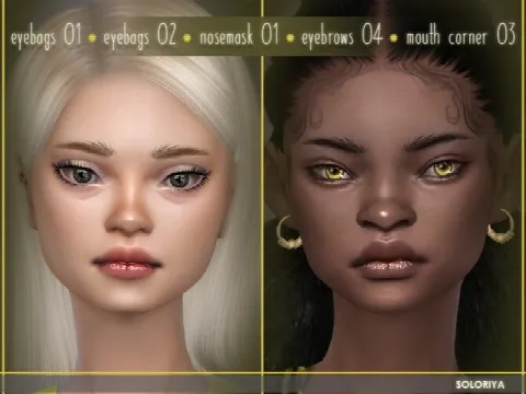 Eyebags 01 & 02, nosemask 01, eyebrows 04, mouth corner 03