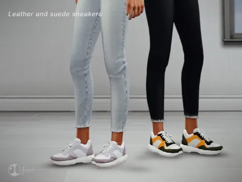Leather and suede sneakers