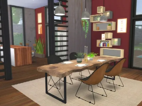 Modern Home with Boho-Rustic Interior by A.lenna, Sims 4 residential lots CC – image 2
