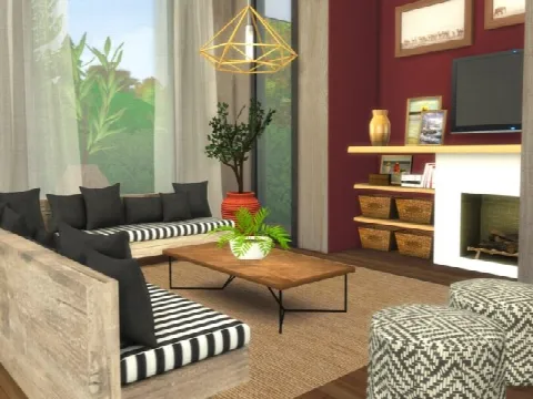 Modern Home with Boho-Rustic Interior by A.lenna, Sims 4 residential lots CC – image 3