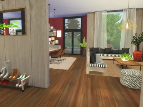 Modern Home with Boho-Rustic Interior by A.lenna, Sims 4 residential lots CC – image 4