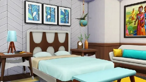 GRANDPARENTS’ MID-CENTURY MODERN HOME by Avelineyt, Sims 4 residential lots CC – image 2