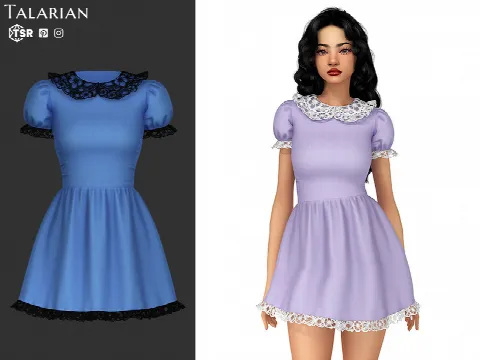 Aleena Dress With Lace Trim And Puff Sleeves