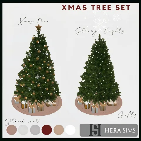 Christmas tree with ornaments, gifts and lights